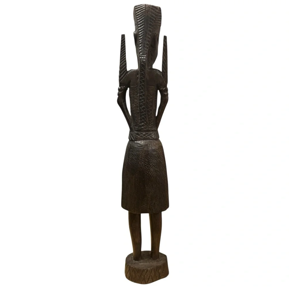 Hand Carved African Tribal Folk Art Ebony Wood Man Woman Sculptures from Kenya